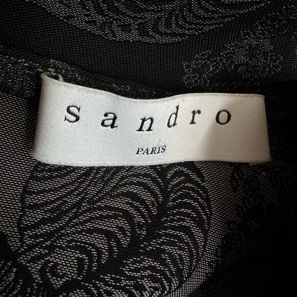 Sandro Paris Ruffle Hem Mini Dress Womens 1 Black Tiger Print Short Sleeve - Picture 13 of 16